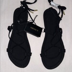Forever 21 Black Gladiator Sandals Size 6.5 Vegan Microsuede
